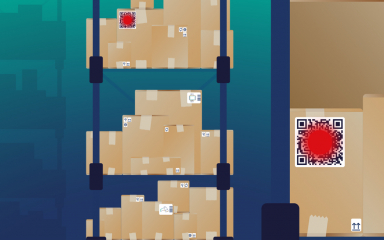 Shows graphic of a warehouses with inventory near and far. Duo Near & Far Technology by Newland combines two scan engines in one device.