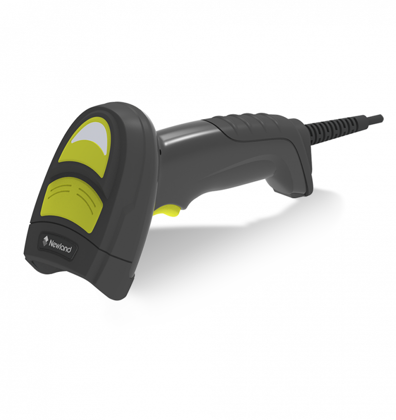 Side view of the HR42 Halibut Corded HD handheld scanner. This handheld barcode scanner scans virtually all1D and 2D barcodes printed on paper, plastic and direct part marks (DPM).